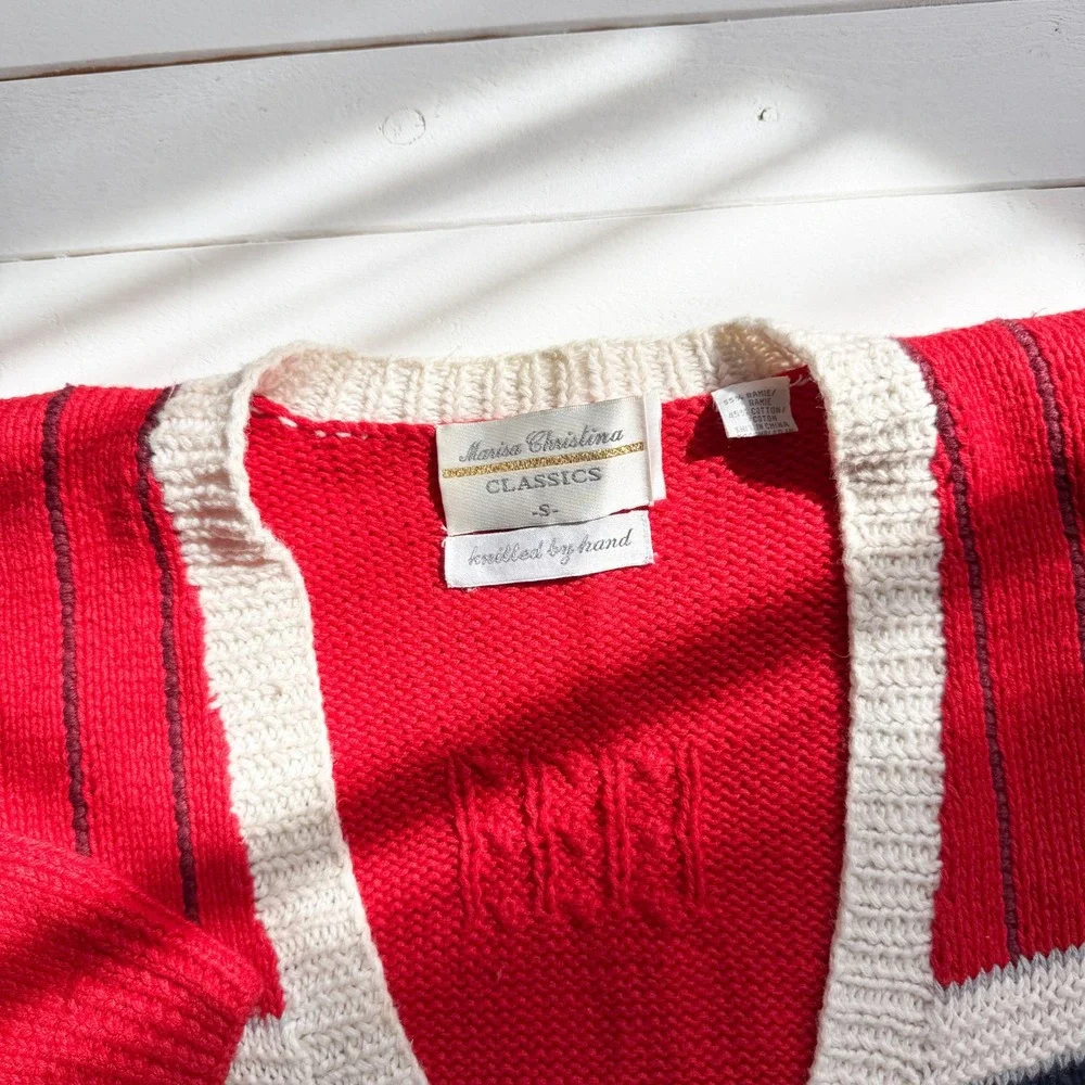 vtg Marisa Christina cow barn hand knit cardigan sweater size S‎